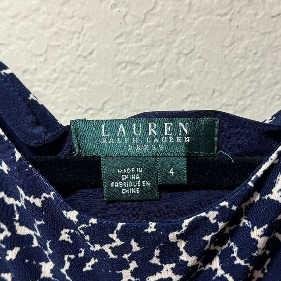 NEW Lauren Ralph Lauren Navy Tan Leopard Sheath Dress Womens 4 LRL Stretch Lined - Picture 3 of 12